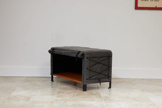 Gray waxed canvas bench