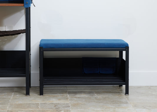 Blue canvas storage bench